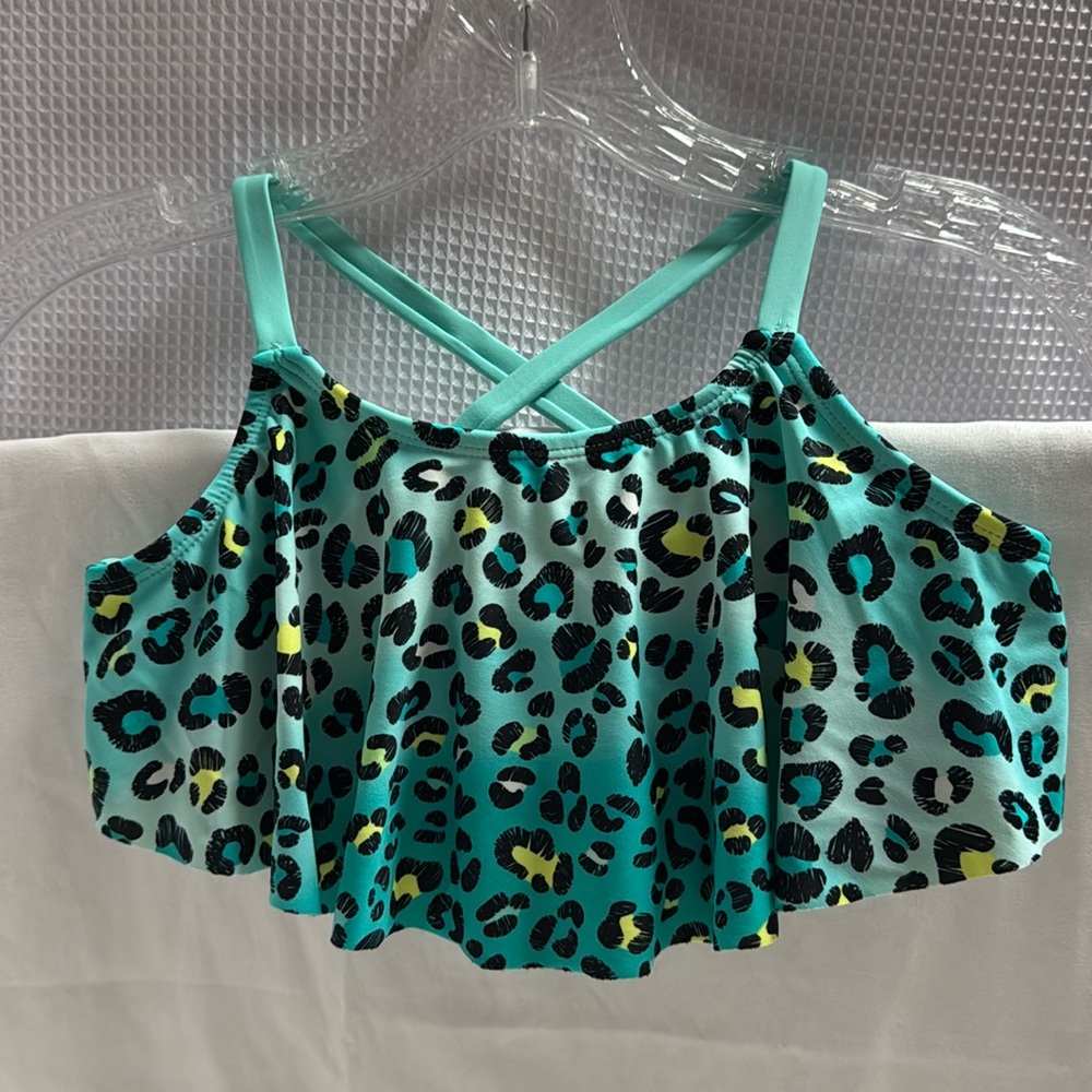 OP Girls Camisole Bikini Top Crossback 2 layer overlay Animal Print Sz L 10/12